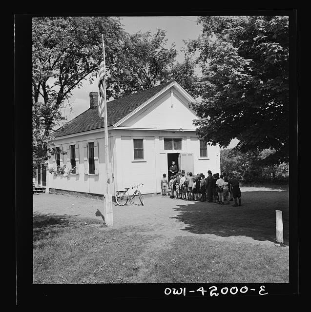 Photo:Southington Connecticut 1942 One-Room Schoolhouse Children Bicycle