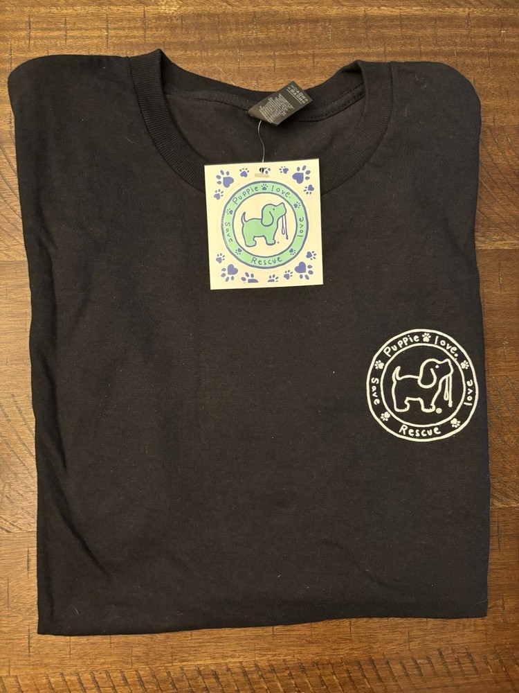 Puppie Love Unisex Graphic Logo T-Shirt Black Crew Neck Regular Size L
