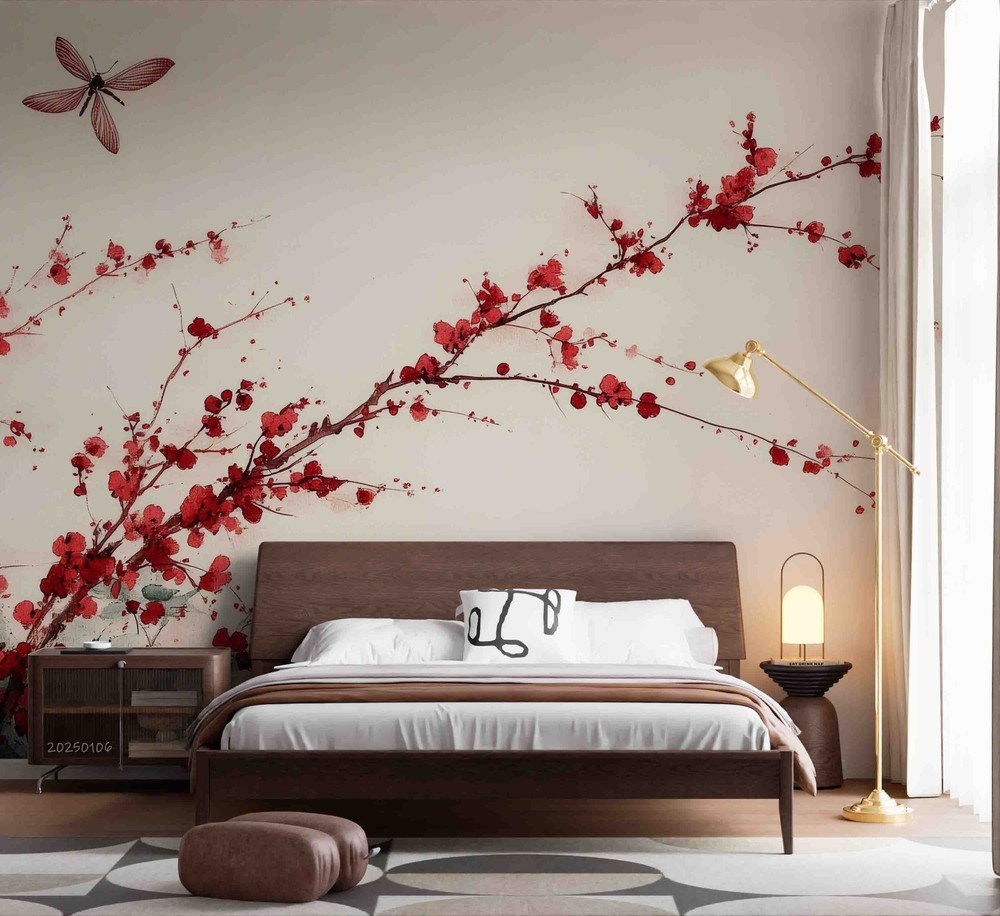 3D Flowers Dragonfly Watercolor Wall Murals Wallpaper Murals Wall Sticker