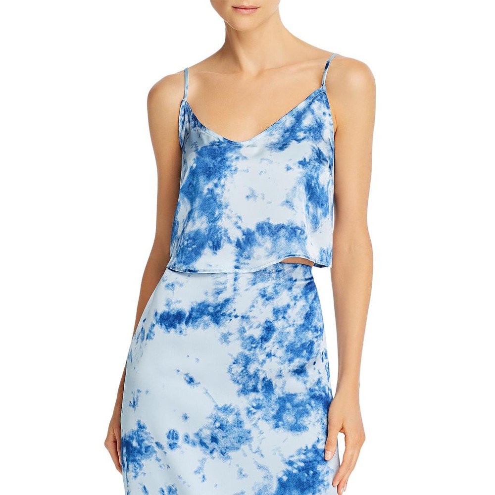 Fore Womens Blue V Neck Tie Dye Short Crop Top Cami XS  3155