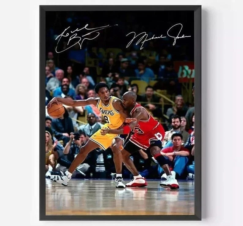Michael Jordan Guarding Kobe Bryant Poster, Sports Poster, Basketball Poster