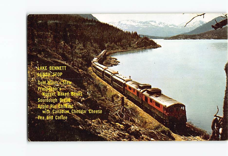 Postcard White Pass Yukon Railway Lake Bennett Lunch Stop Menu Klondike Train