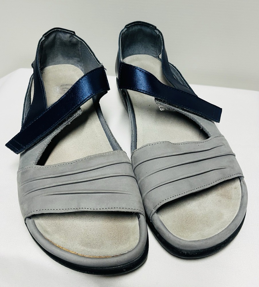 Naot Papaki Sandals Blue Gray Leather Flat Heel Open Round Toe Women's 39 L $189