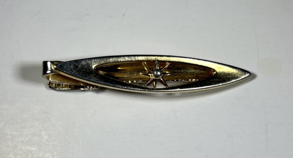 Vtg Anson Tie Clip Gold Tone Starburst Accent 1 7/8 Inches MCM