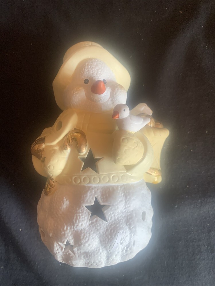 Porcelain Snowman Votive/Tea Light Holder Holiday Decor.bc