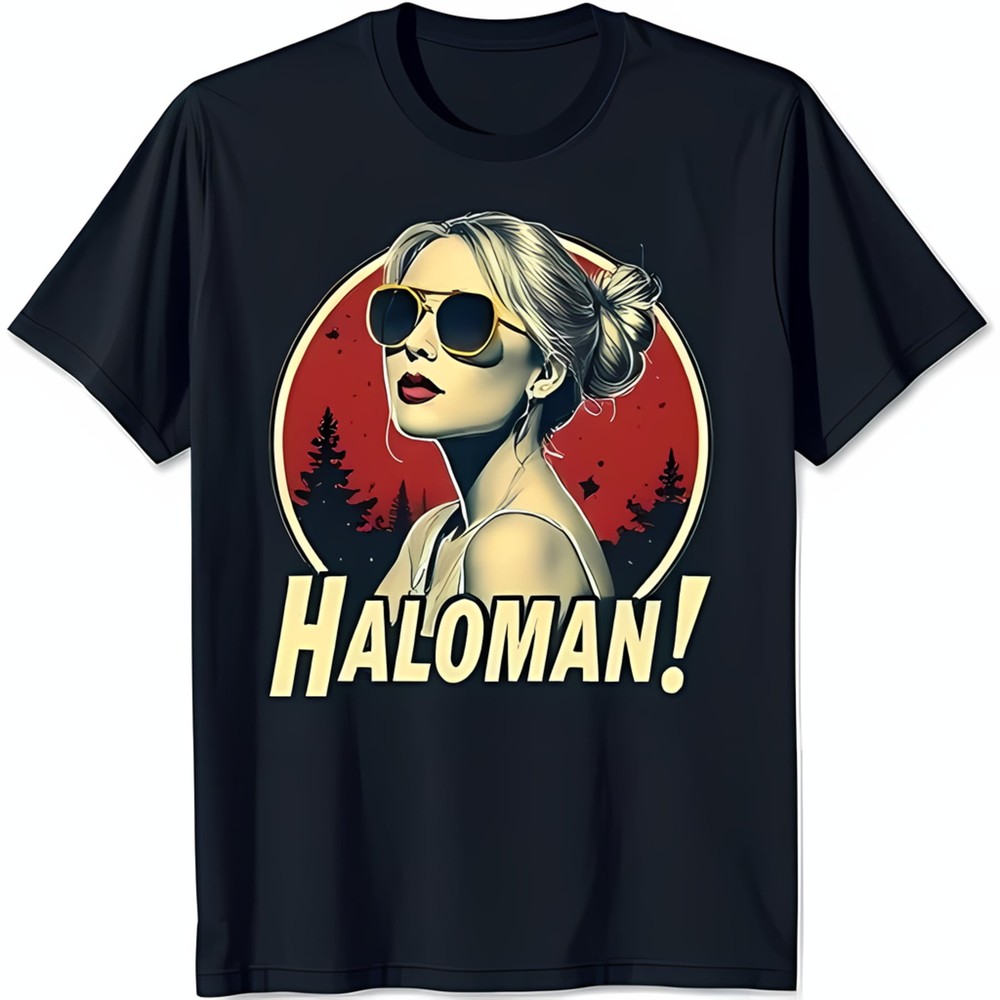 Retro Black Graphic T-Shirt with Stylish Woman Sunglasses OMAN' Design