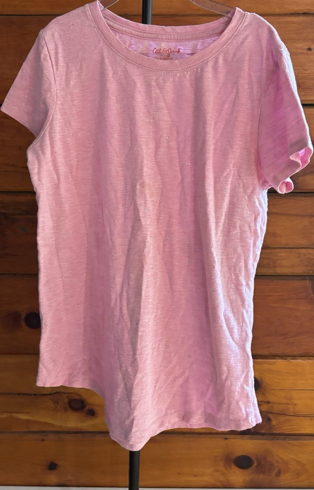 Cat & Jack Girls L (10/12) Pink Solid Knit Crew Neck Short Sleeve T-Shirt