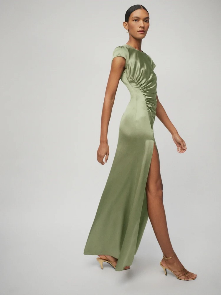 Reformation Birch Silk Maxi Dress in Artichoke Green Size 4