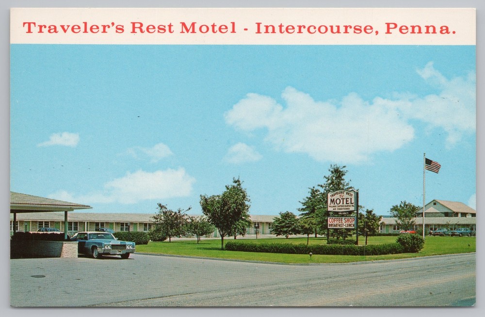 Roadside~Travelers Rest Motel From Hwy Intercourse Pennsylvania~Vintage Postcard