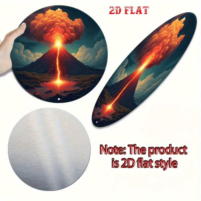 7.87 Inch Volcanic Eruption Landscape Round Aluminum Metal Art