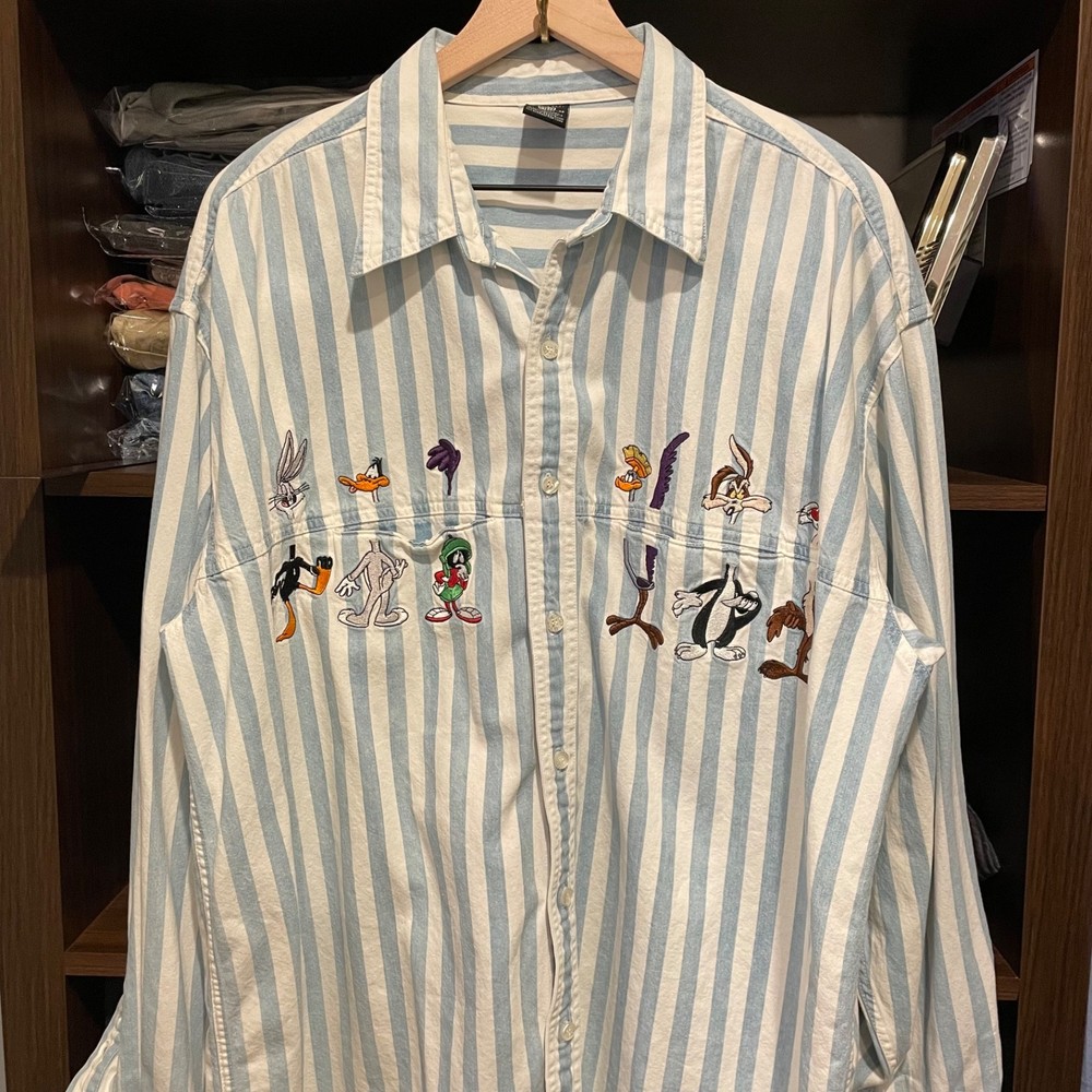 Vintage Warner Bros Studio Store Looney Tunes Shirt L Button Down Embroidered XL