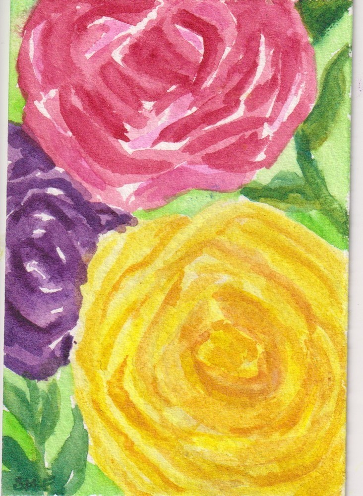 Original ACEO Ranunculus Watercolor Painting art by Sharon Foster