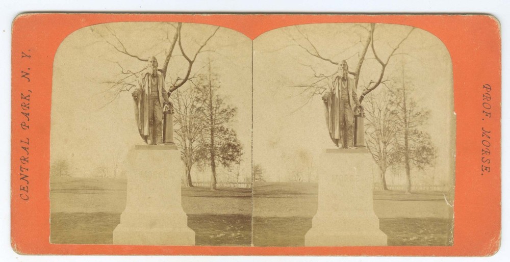 D1489~ PHOTOGRAPHIC & TELEGRAPH Code Samuel Morse Statue Stereoview