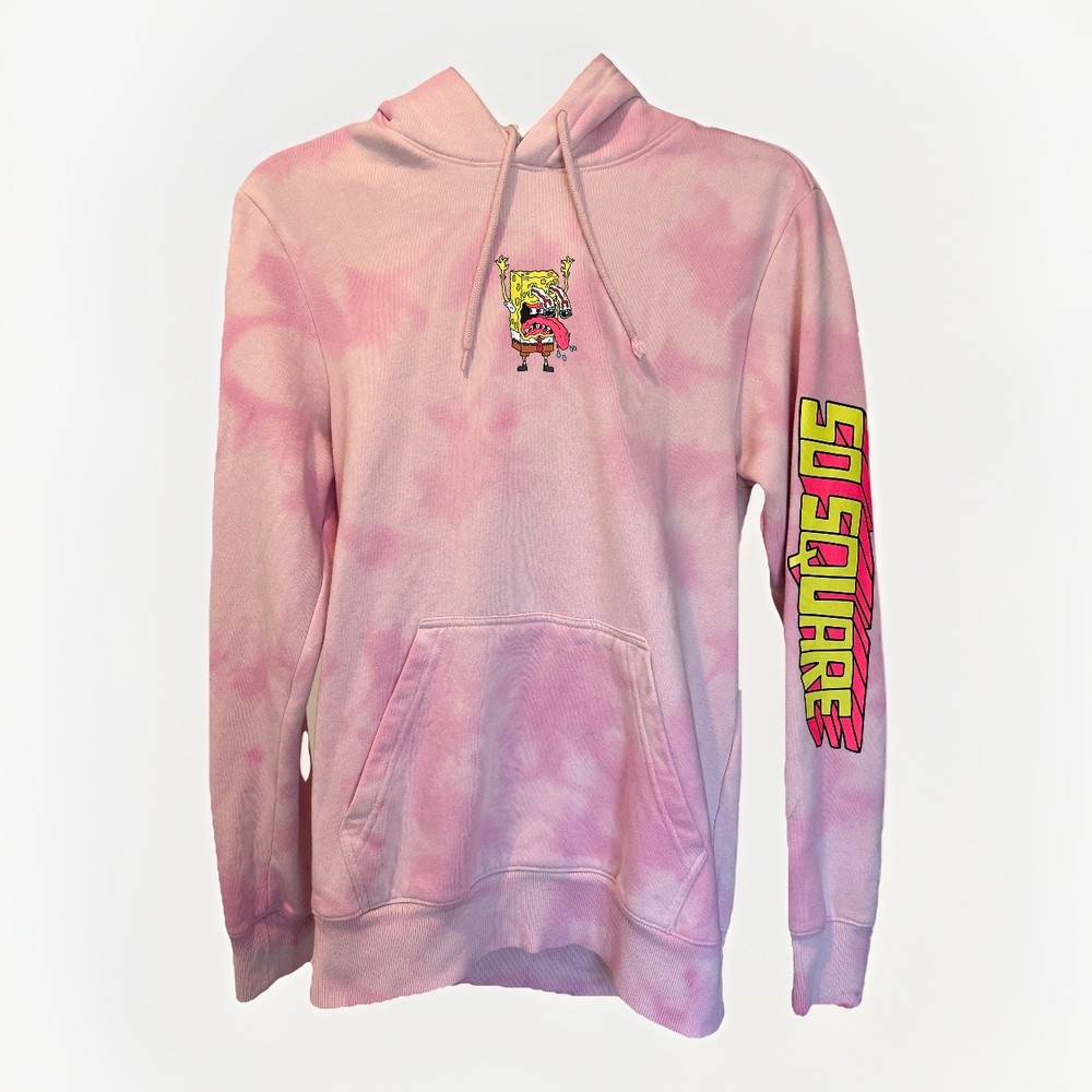 H&M Spongebob Squarepants Trippy Pullover Hoodie Women Size XS Pink Tie Dye