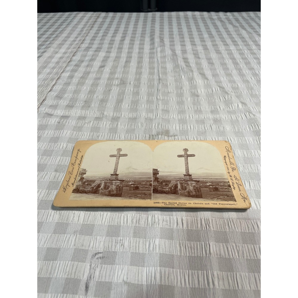1900 Keystone View Co Mexico Sacred Shrine Cholulu Popocatapetl Stereoview 10865