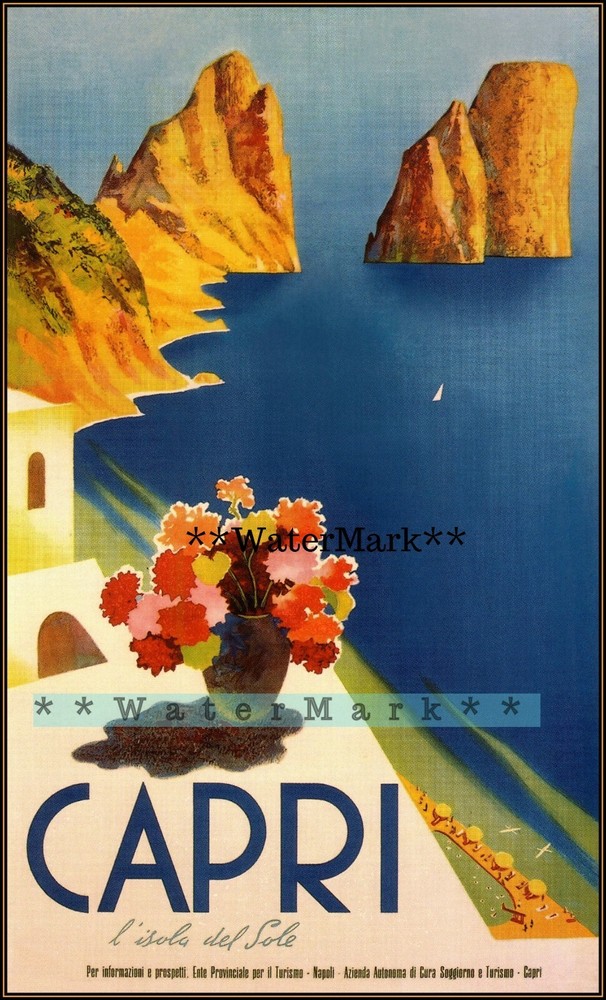 Italy Capri Island 1952 Italian Travel Vintage Poster Print Retro Style Wall Art