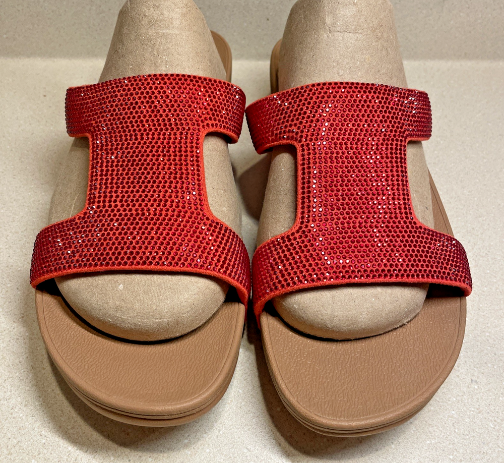 Fit Flop Marli Red Microfibre Slides for Women Size 10 Comfort Sandals