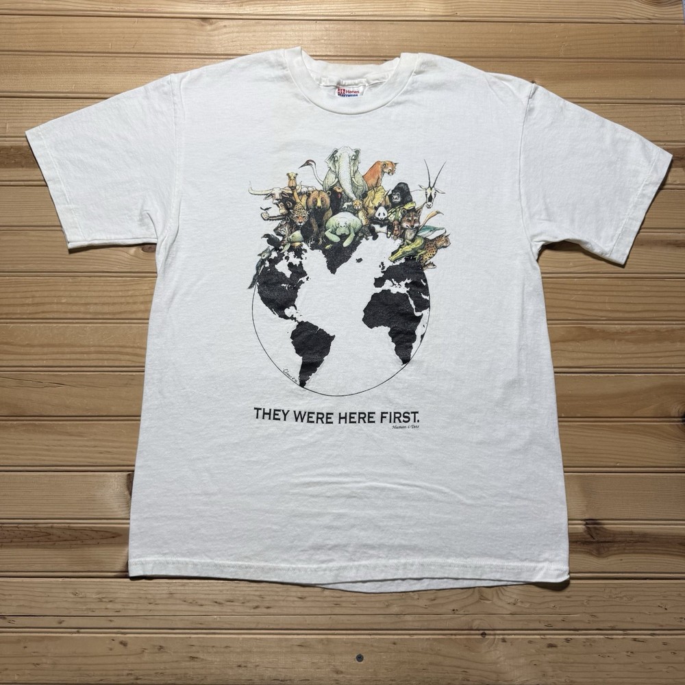 Vintage 90s 1992 Earth Animal Planet They Were Here First T-Shirt USA Made Large