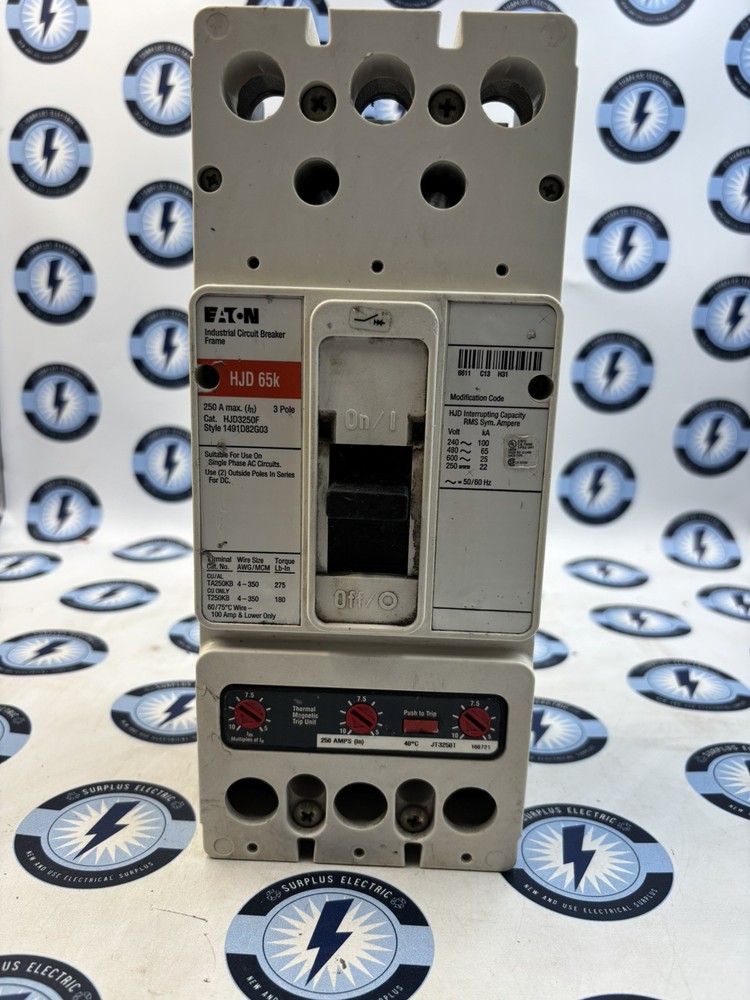 Eaton HJD3250F 250A 600V 3Pole Circuit Breaker /w JT3250T Trip