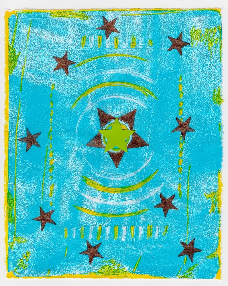 Abstract Star Mini Collage on Japanese Rice Paper - 8x10 Framed Wall Art  -image