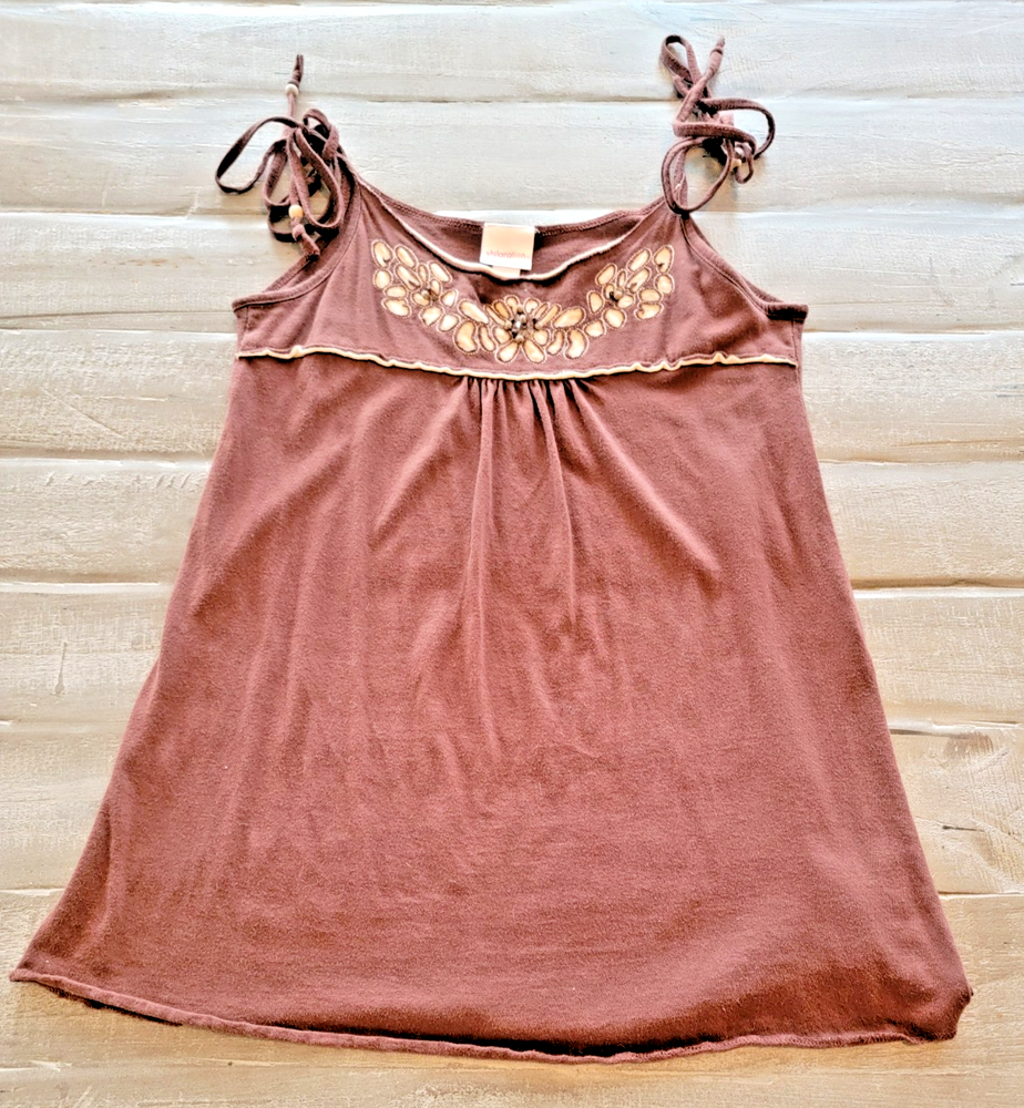 XHILARATION Womens Small Boho Hippie Granola Floral Empire Summer String Top