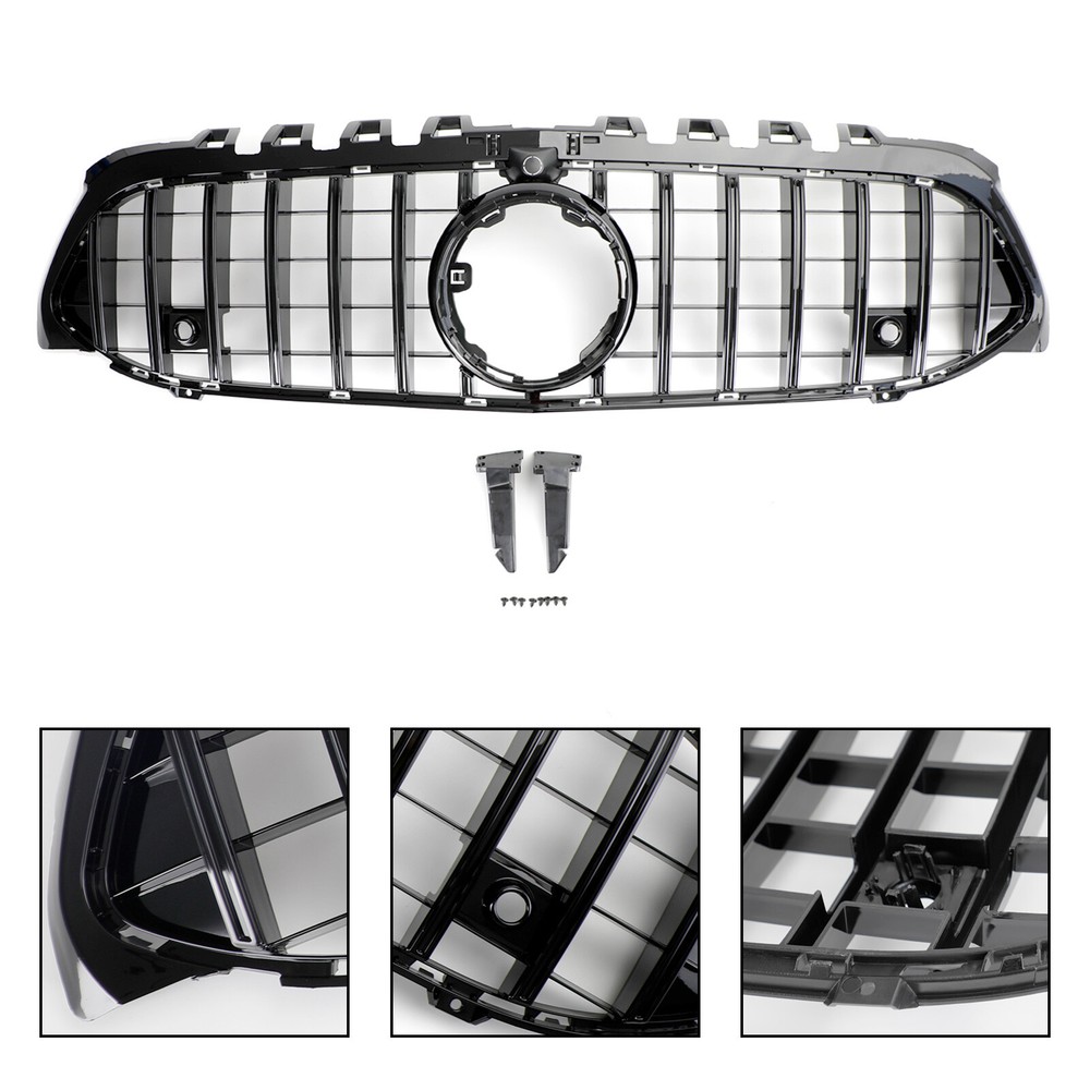 GT Style Front Bumper Grille Fit Mercedes Benz A-Class W177 2019-2021 Black
