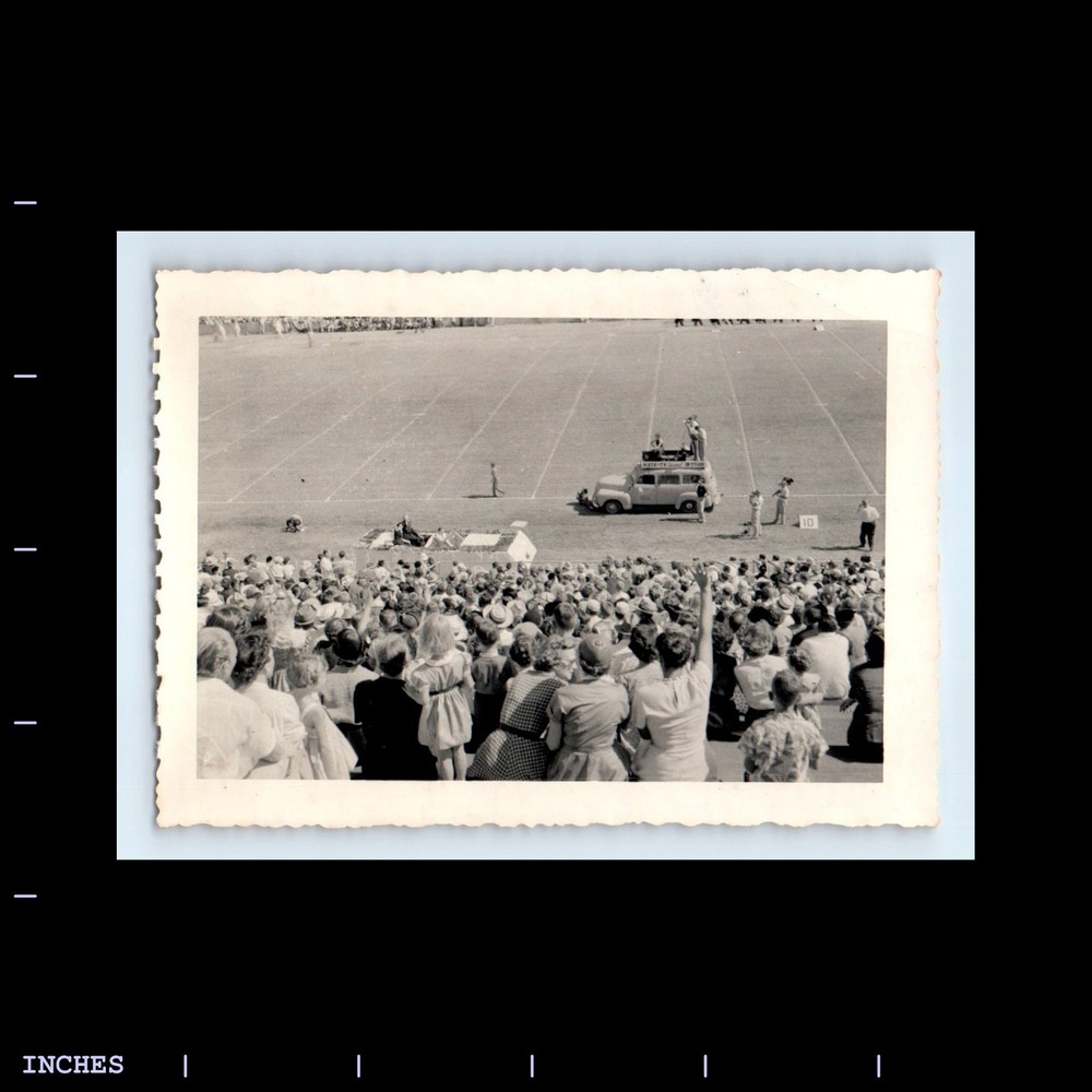 Vintage Photo FOOTBALL STADIUM CROWD BLEACHERS CLASSIC CAR