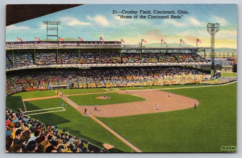 Postcard Crosley Field Cincinnati Ohio Home of the Cincinnati Reds Linen