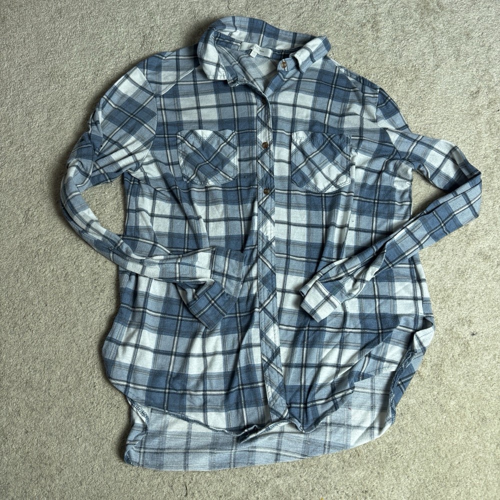 Eden Olivia Womens Plaid Flannel Button UP Shirt XL Blue