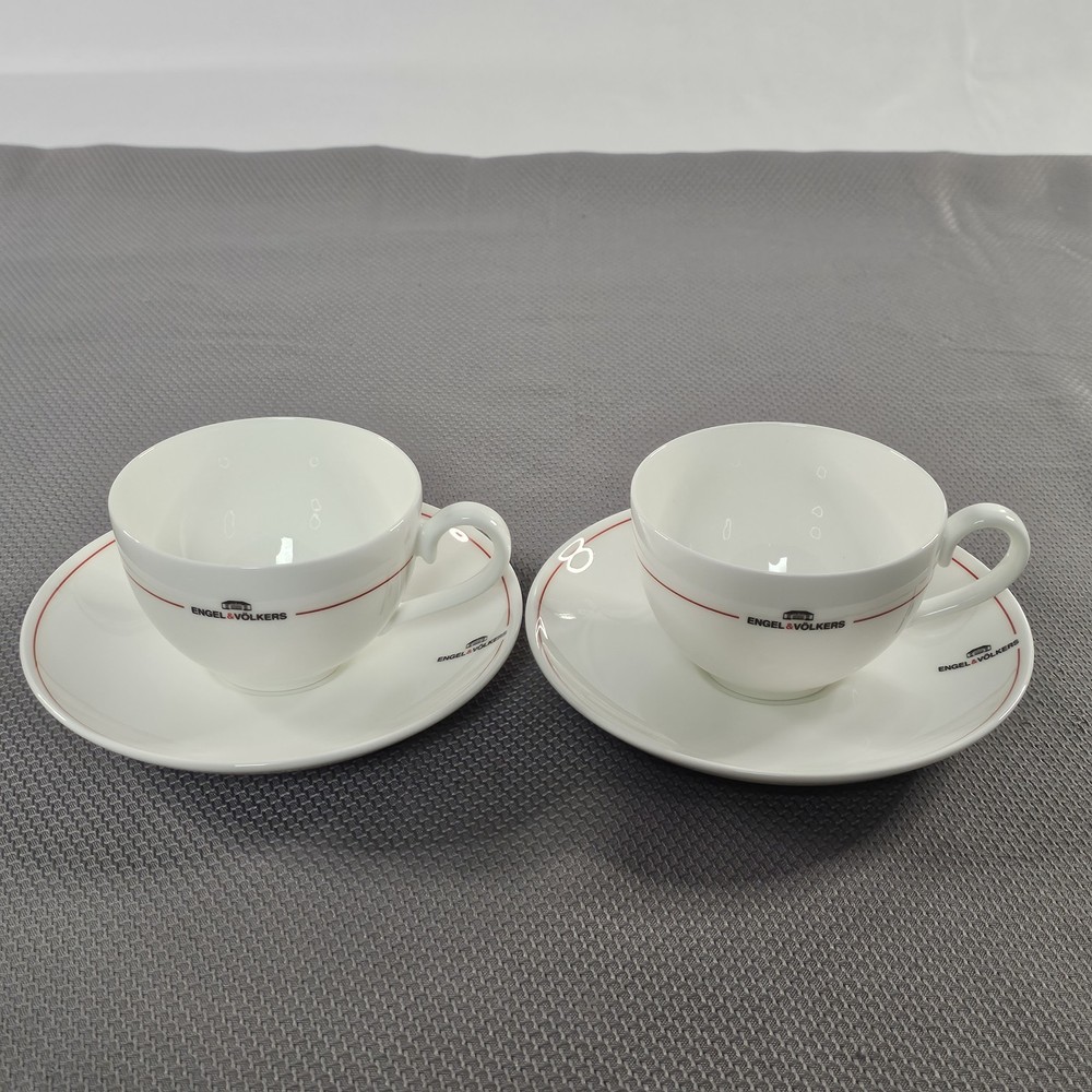 Villeroy & Boch Set Of 2 Tea/Coffee Cups & Saucers w/ Engel & Volkers Logo READ⬇