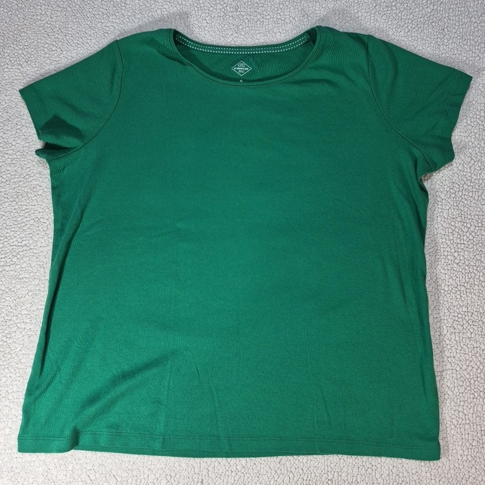 St John's Bay Women's Green Essential T-Shirt 100% Cotton Size XL