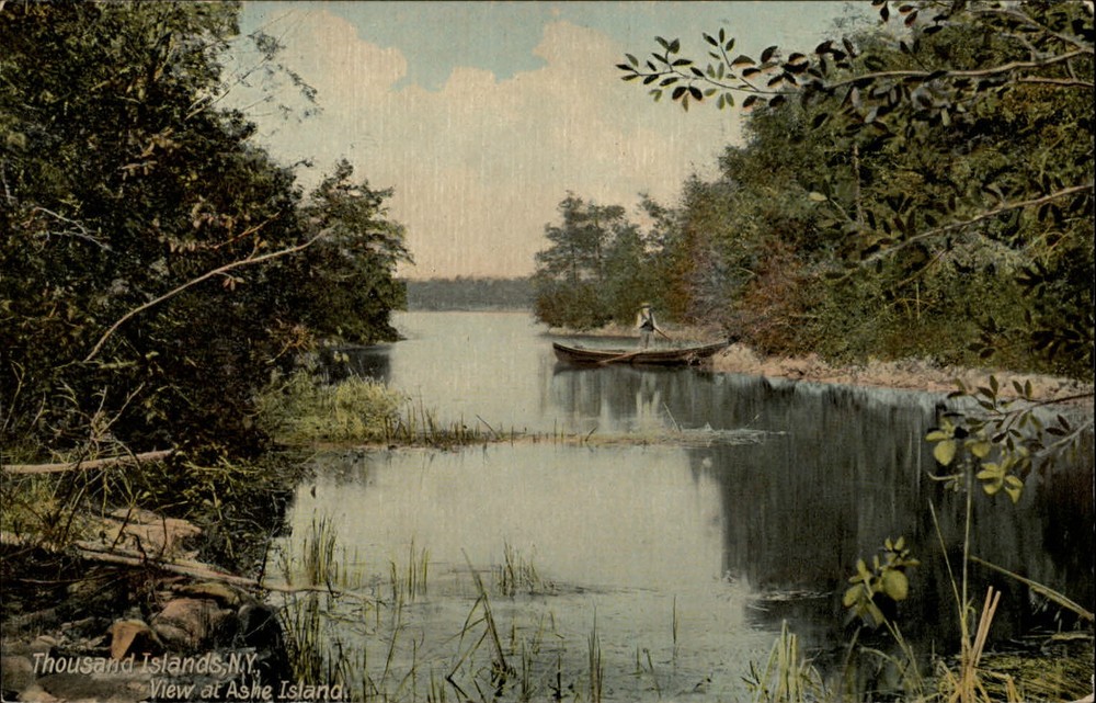 Thousand Islands New York Ashe Island fishing ~ Leighton ~ c1910 postcard
