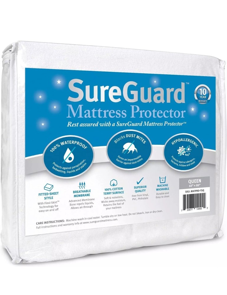 Queen Size Sureguard Box Spring Encasement - 100% Waterproof, Bed Bug Proof, Hyp