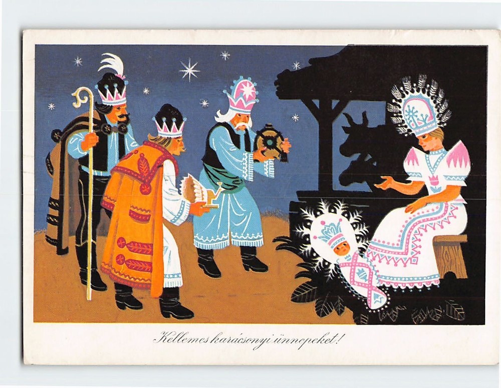 Postcard Three Wise Men Nativity Scene Art Print