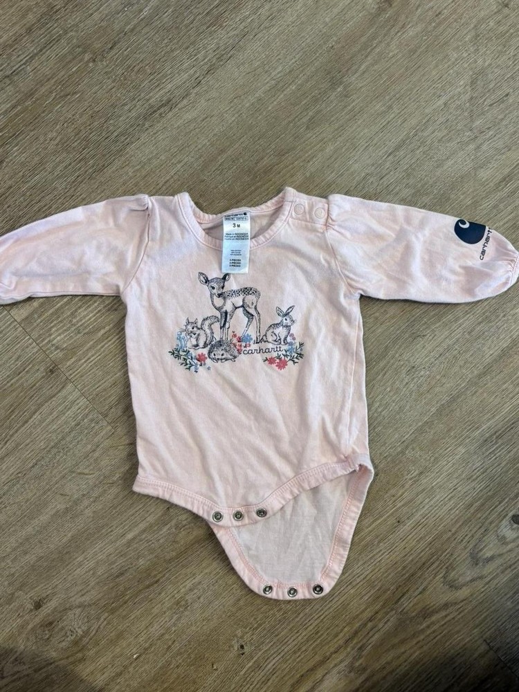 Carhartt Girls Pink Long Sleeve Cotton Knit Bodysuit Animal Print Snap 3M
