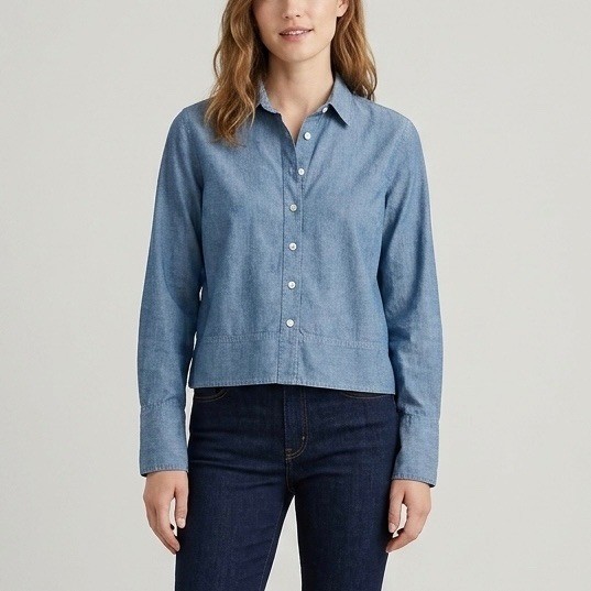 J.Crew Garcon Cropped Chambray Shirt Indigo Blue Cotton Button Up Size 6