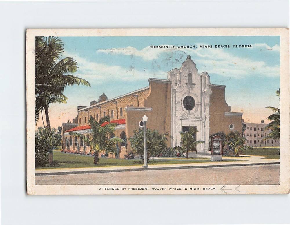 Postcard Community Church Miami Beach Florida USA