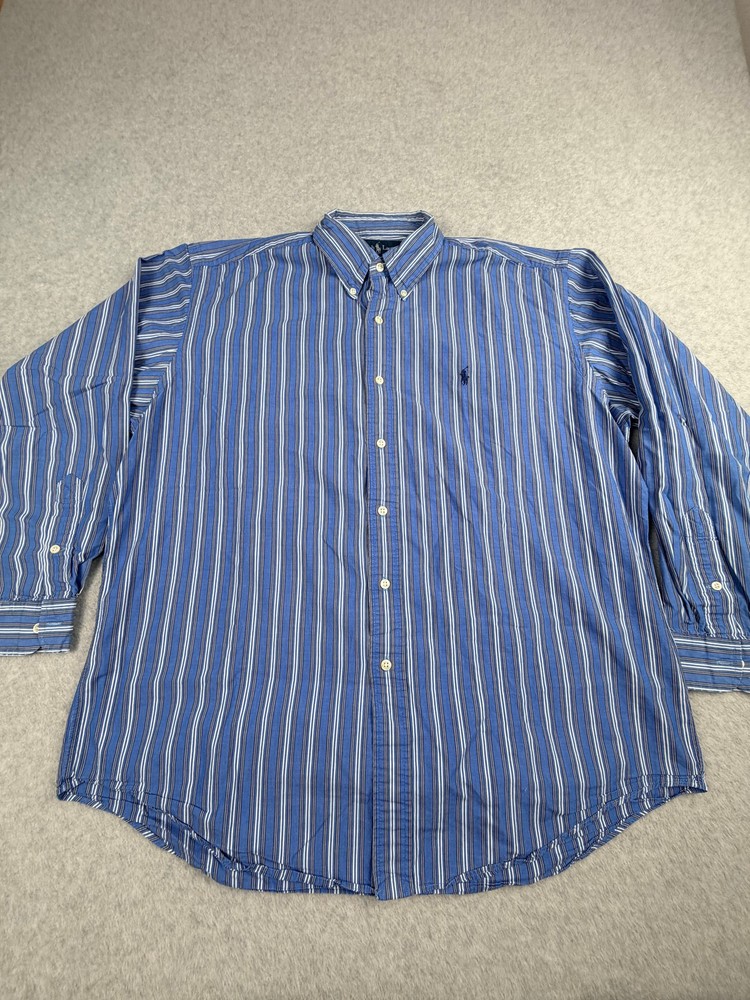 Ralph Lauren Mens Blake Long Sleeve Button Down Shirt L Blue Striped Cotton
