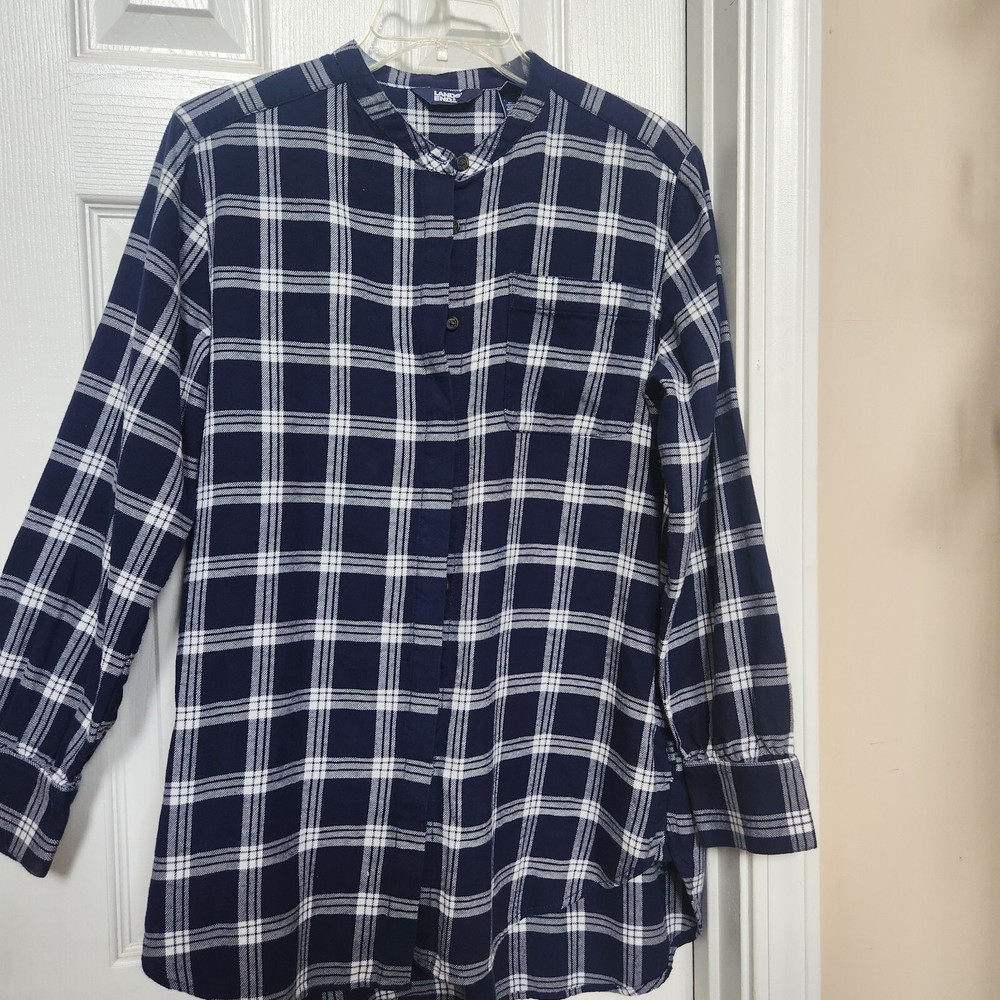 Lands End Womens 10-12 Flannel Long Sleeve Tunic Top with Pocket