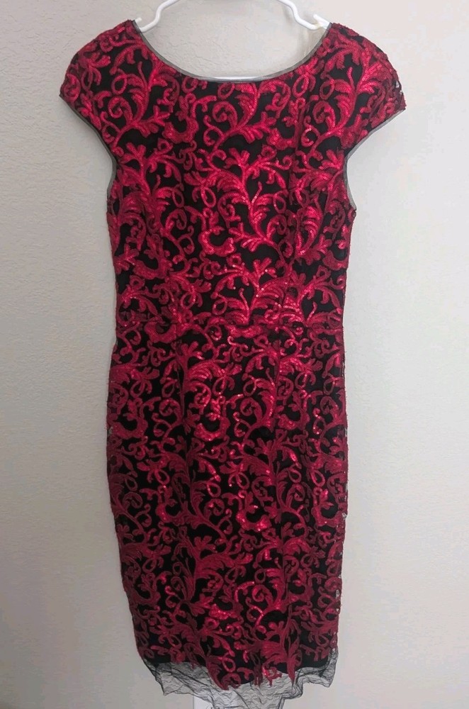 Antonio Melani Red Sequin Florall Sheath Formal  Sexy Elegant Dress Sz 4 NWT New