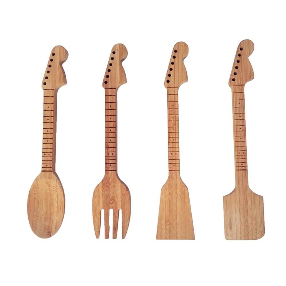 Bamboo Guitar Neck Shaped Kitchen Cooking Utensil Set - Guitar Shaped Musicia...