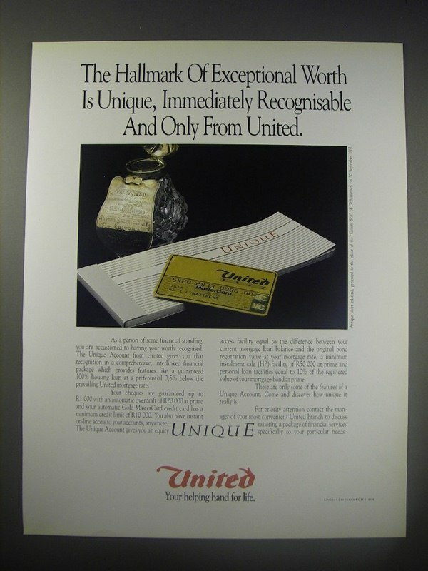 1990 United Bank Ad - The hallmark of exceptional worth is unique