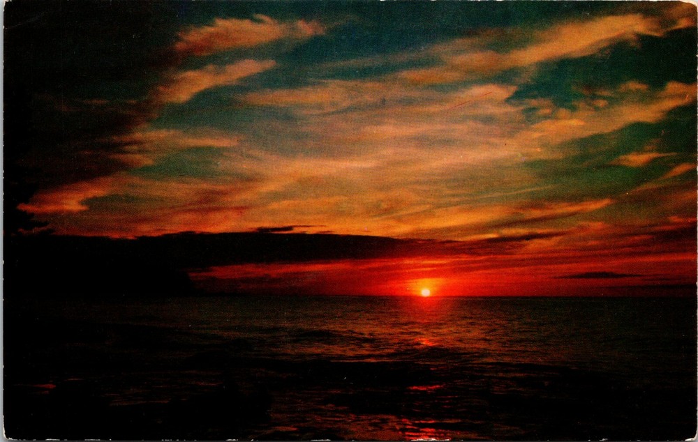 Greetings from Vacationland Sunset in Maine Vintage Postcard