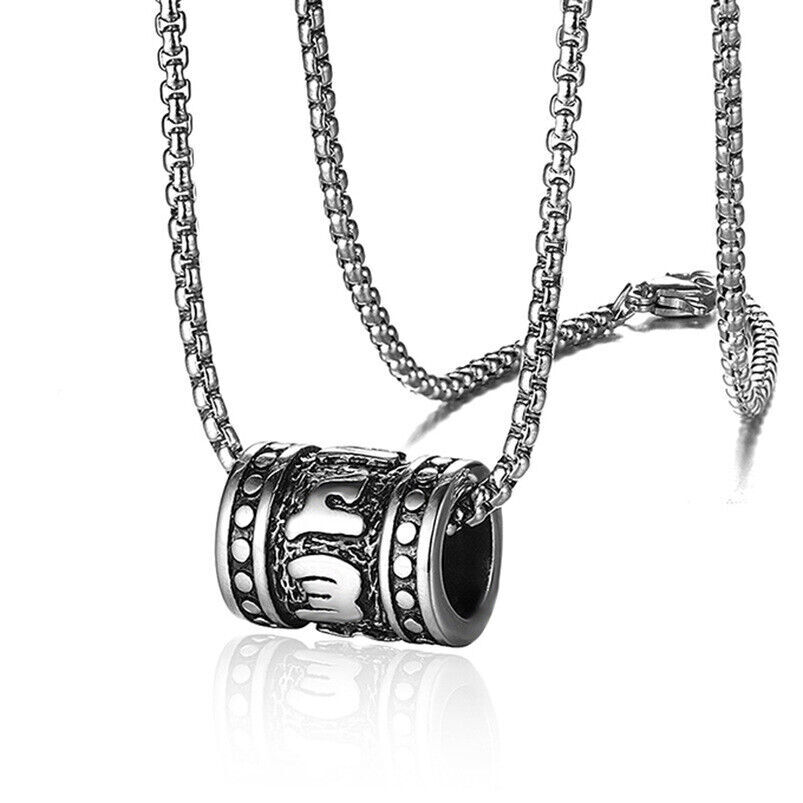 Tibetan Buddhist Amulet Turn Bead Pendant Necklace Stainless Steel Lucky Jewelry