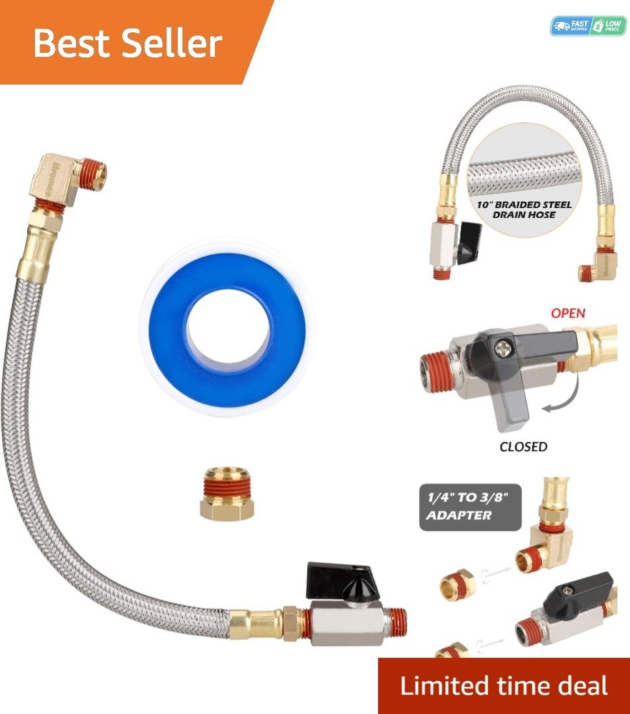 Efficient Extended Tank Drain Kit Featuring 10 Inch Steel Hose & Valve Assembly