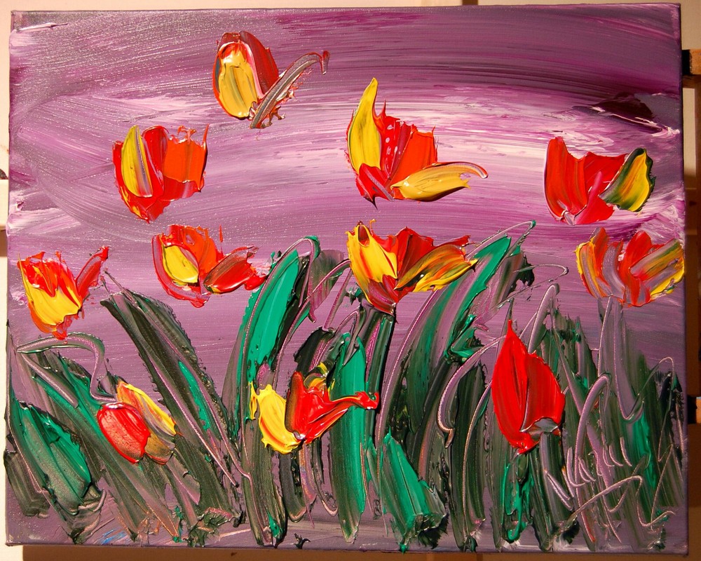 MODERN ABSTRACT ORIGINAL TULIPS FINE ART Painting IMPRESSIONIST KAZAV