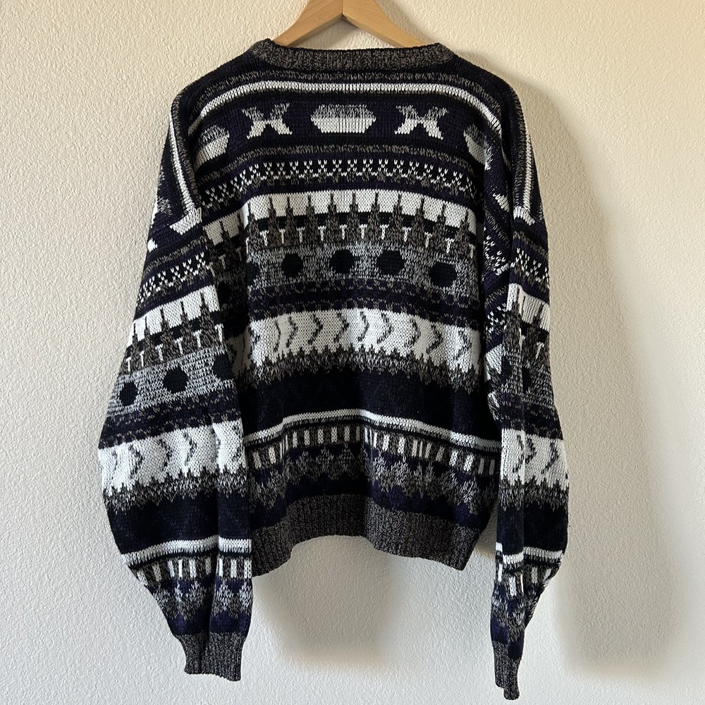 Vintage Todays News Sweater Abstract Striped Pattern 90s Grandpa Pullover XL