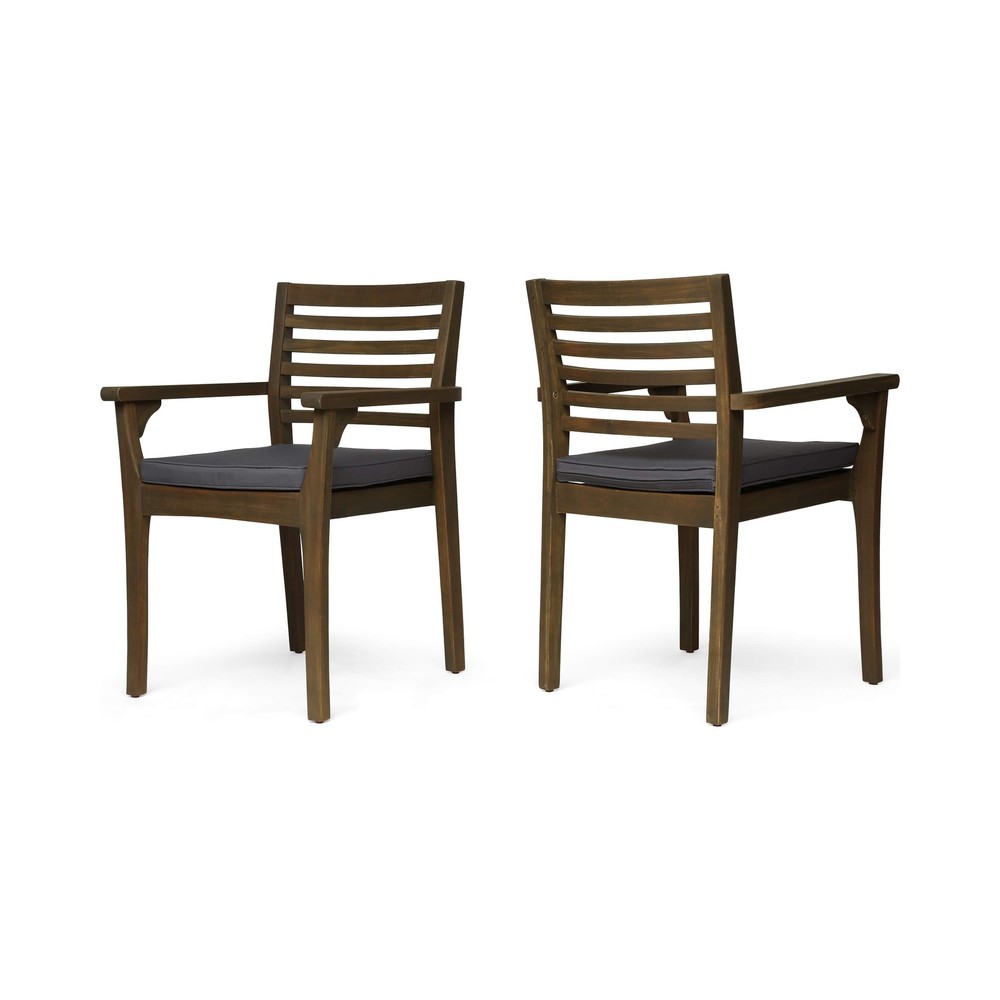 Great Deal Furniture Patio Dining Chairs, Acacia Wood and Outdoor Cushions, G...