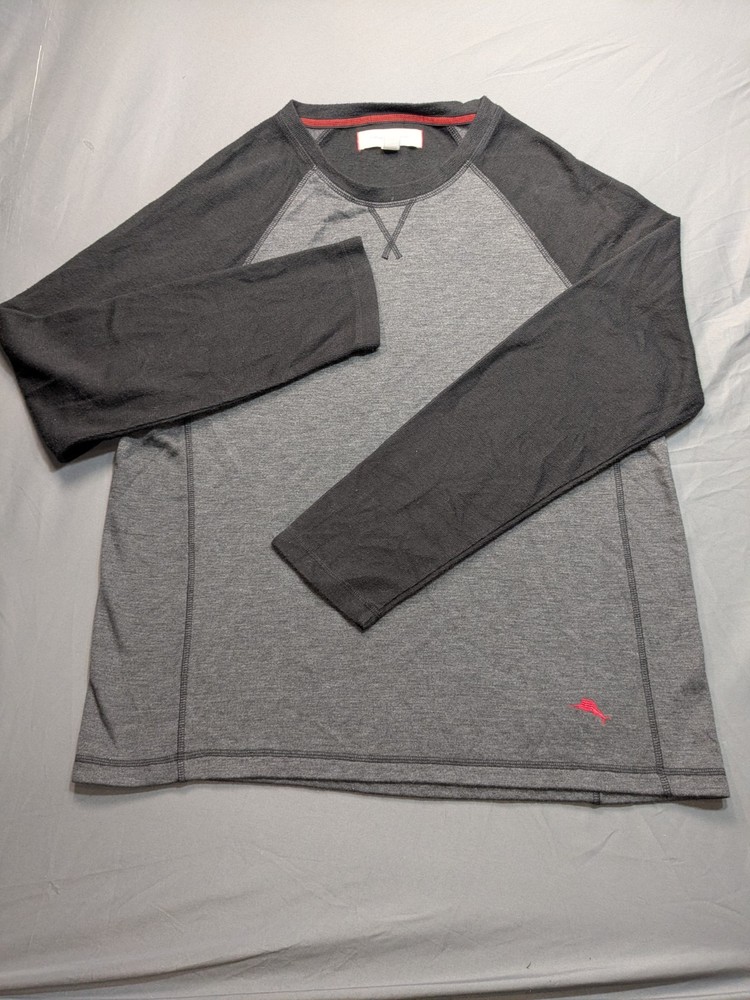 Tommy Bahama Shirt Mens Large Gray Raglan Long Sleeve Crewneck Marlin Logo