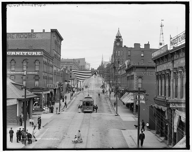 Marquette Michigan Front Street 1909 street railroad commercial district